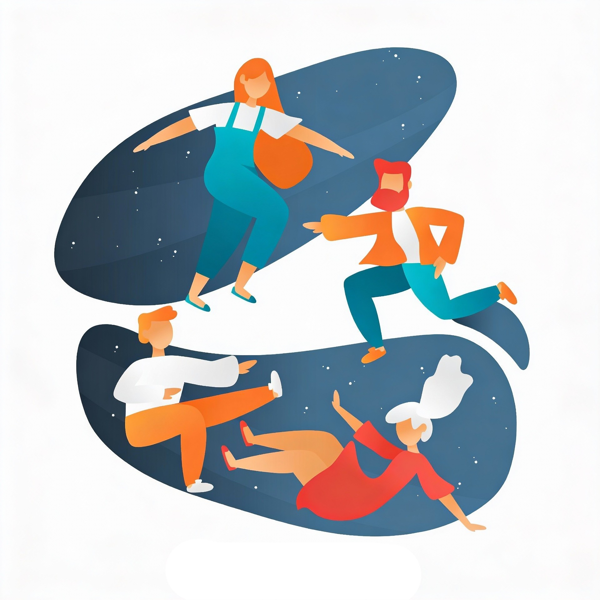 Illustration mit vier stilisierten Personen in dynamischen Posen.